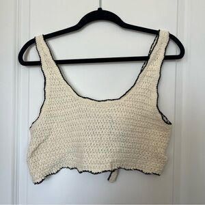 Urban Outfitters Cream Crochet Crop Top with Black Trim
